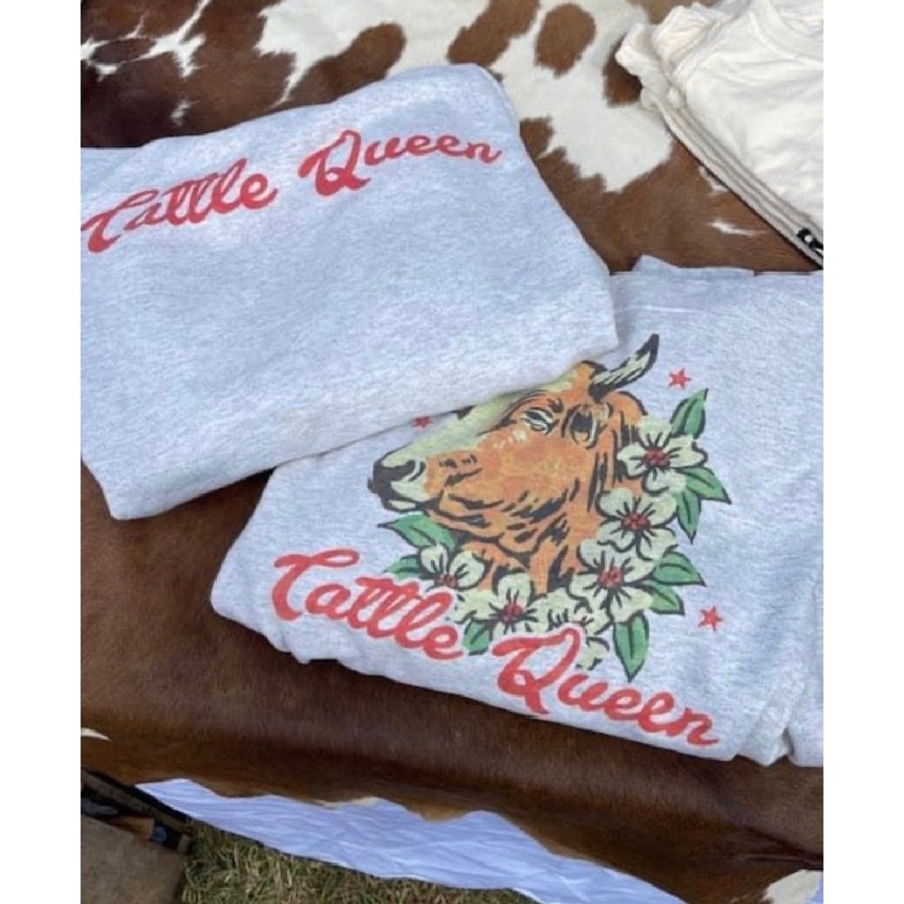 Jerzees Cattle Queen Hoodie Women Large Gray Cow Graphic Pullover Western New